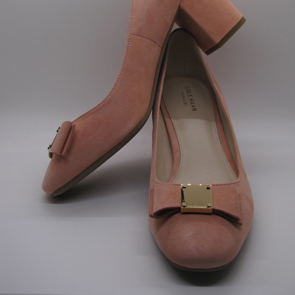 Cole Haan Tali Bow Pink Suede Grand OS 2.75" Block Heel 9.5B - NEW + Box W01593